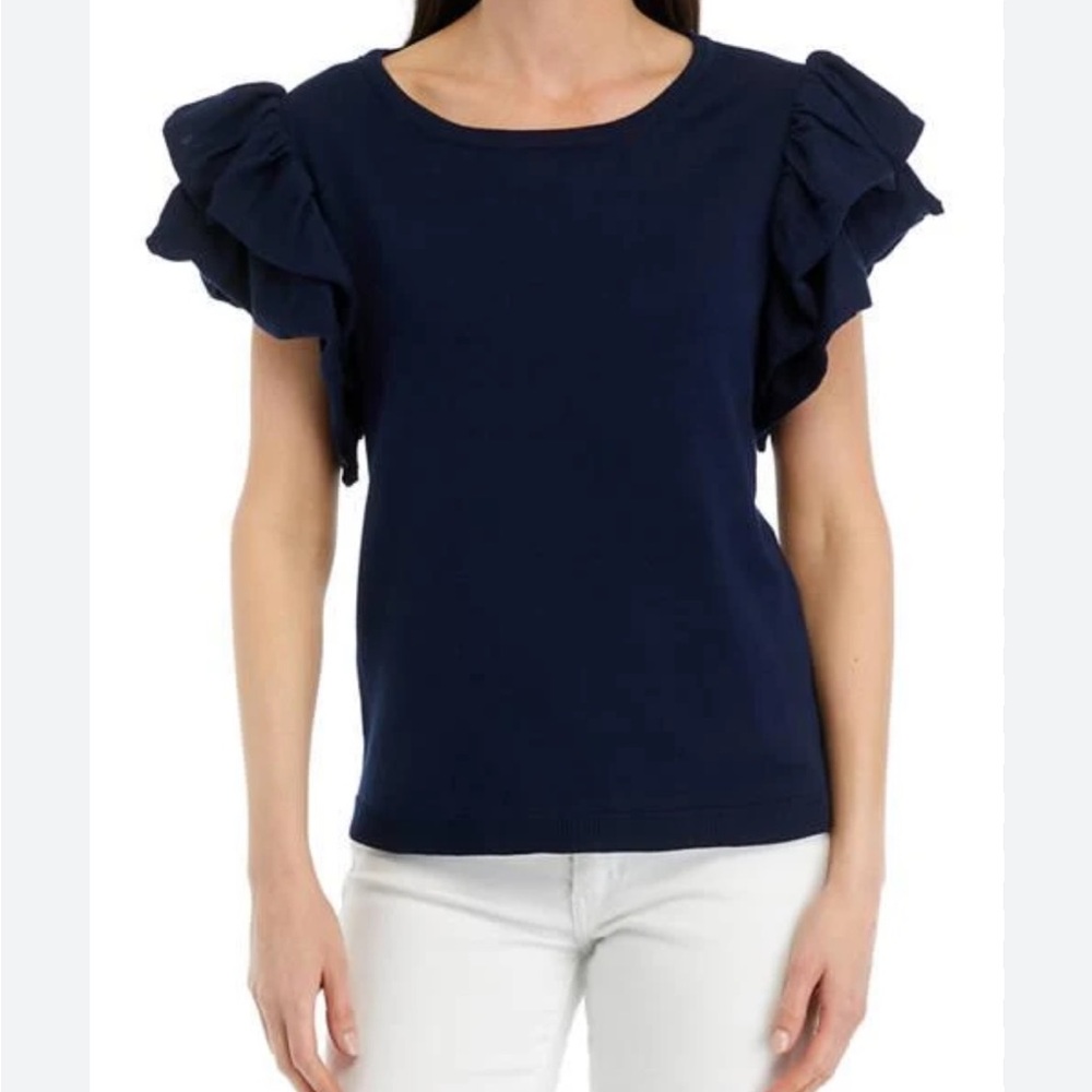 Crown & Ivy Ruffle Sleeve Ribbed Top - Picture 6 of 6